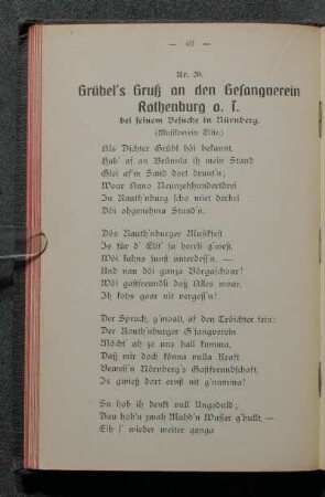 Nr. 20. Grübel's Gruß an den Gesangverein Rothenburg o. T. bei seinem Besuche in Nürnberg. (Musikverein Elite.)