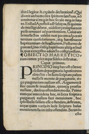 Obiectio Haereticorum contra pios atque fideles destruitur. Caput primum.
