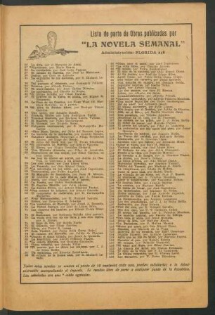 Lista de parte de obras publicadas por "La Novela Semanal"