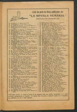 Lista de parte de obras publicadas por "La Novela Semanal"