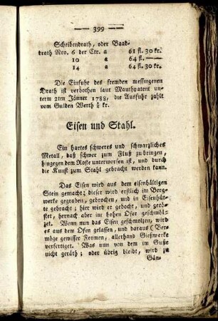 Eisen und Stahl. - Eisen- und Stahlwaaren.