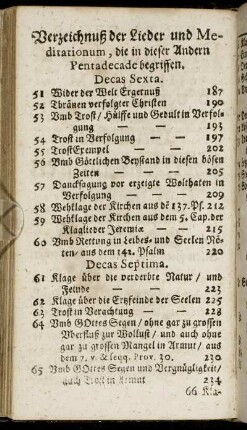 Verzeichnuß der Lieder und Meditationum, die in dieser Andern Pentadecade begriffen.