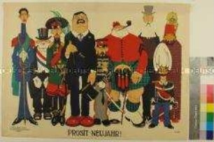 Karikatur "Prosit Neujahr" von Julius Klinger, Beilage zur Zeitschrift "Kladderadatsch"