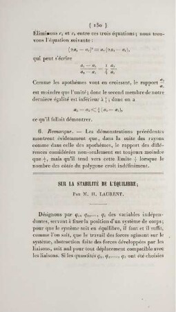 Sur la stabilité de l'équilibre.