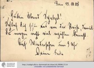 Postkarte vom 12.10.1908