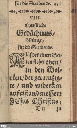 VIII. Christliche Gedächtnis-Münze, für die Sterbende