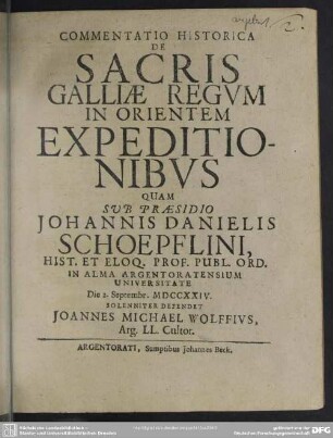 Commentatio Historica De Sacris Galliae Regum In Orientem Expeditionibus