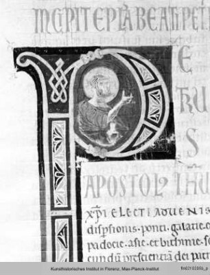 Bibel : Historisierte Initiale P: Apostel