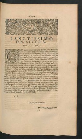 Sanctissimo D.N. Sixto V. Pont. Opt. Max.