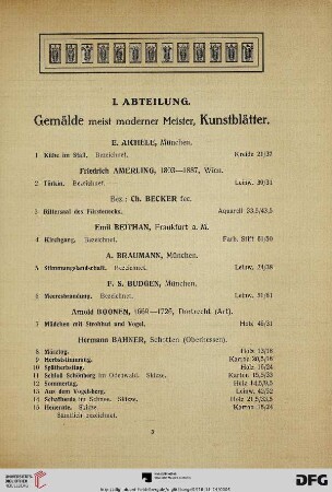 Gemälde meist moderner Meister, Kunstblätter (Nr. 1-130)