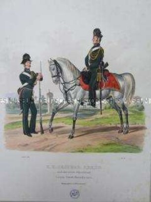 Uniformdarstellung, Gendarmen der Lombardisch-Venetianischen Gendarmerie, Österreich, 1840. Tafel aus: Trentsensky: K.K. Oesterreichische Armée nach der neuen Adjustirung.