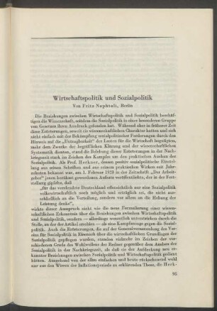 Wirtschaftspolitik und Sozialpolitik