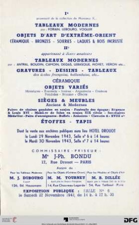 Provenant de la collection de Monsieur X., tableaux modernes par: Forain, Lebourg, Vogler : objets d'art d'Extrême-Orient ...
