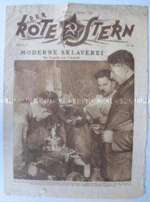 Umschlagblatt der proletarische Halbmonatszeitschrift "Der Rote Stern" u.a. über die Arbeitsbedingungen in der kapitalistischen Großindustrie ("moderne Sklaverei")