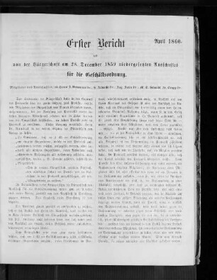 Erster Bericht des von der Bürgerschaft am 28.12.1859 niedergesetzten Ausschusses für die Geschäftsordnung. April 1860