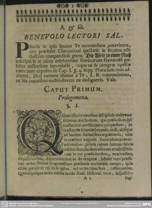 Benevolo Lectori Sal.
