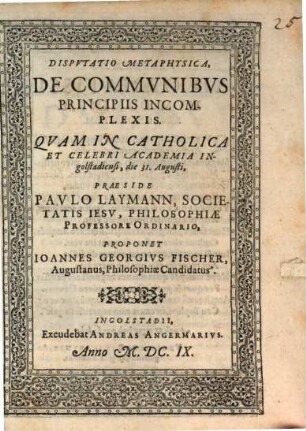 Disp. metaphys. de communibus principiis incomplexis