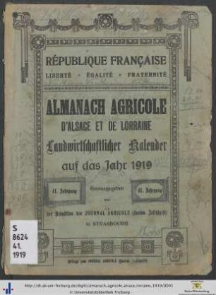 41. Jahrgang: Almanach agricole d’Alsace et de Lorraine