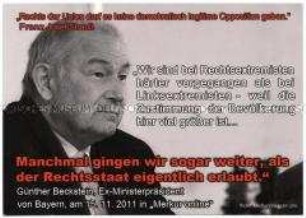 Vordruck-Postkarte der DVU mit der Aufforderung zum Protest gegen "einseitige Hetze und politische Verfolgung" von rechten Parteien in der Bundesrepublik