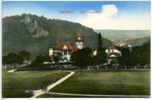 Karlsbad. Obere Station der Drahtseilbahn und Café Helenenhof : Karlsbad. Obere Station der Drahtseilbahn "Helenenhof" (unterirdische Standseilbahn Theaterplatz – Café Helenenhof; 1907) und Café Helenenhof