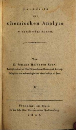 Grundriß der chemischen Analyse mineralischer Körper