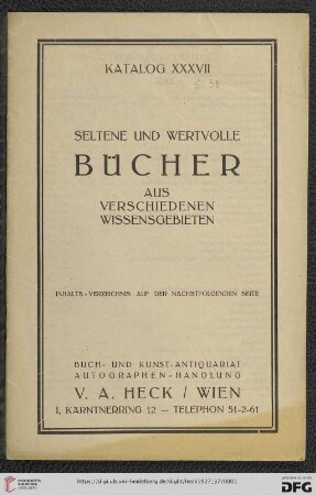 Nr. 37: Katalog: Seltene und wertvolle Bücher aus verschiedenen Wissensgebieten