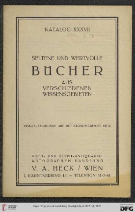 Nr. 37: Katalog: Seltene und wertvolle Bücher aus verschiedenen Wissensgebieten