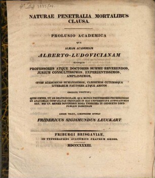 Natura penetralia mortalibus clausa : Prolusio acad.