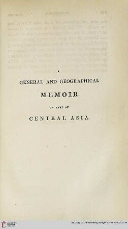 A General and Geographical Memoir on Part of Central Asia