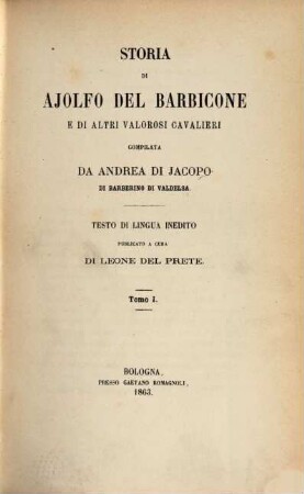 Storia di Ajolfo del Barbicone e di altri valorosi cavalieri. 1