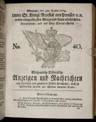 No. 40. Montags, den 3ten October 1774