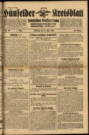 Erste Ausgabe vom Freitag, den 06. Juni 1941.