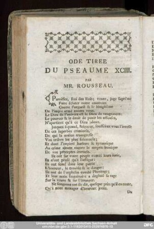 Ode Tiree Du Pseaume XCIII. Par Mr. Rousseau.