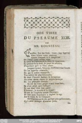 Ode Tiree Du Pseaume XCIII. Par Mr. Rousseau.