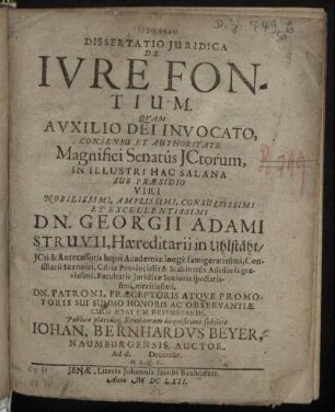 Dissertatio Iuridica De Iure Fontium