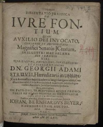 Dissertatio Iuridica De Iure Fontium