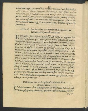 Definitio sive descriptio Calviniani sive Zwingliani.