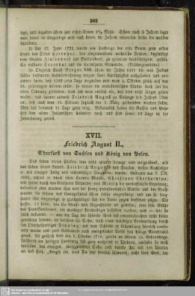 XVII. Friedrich August II. Churfürst von Sachsen und König von Polen