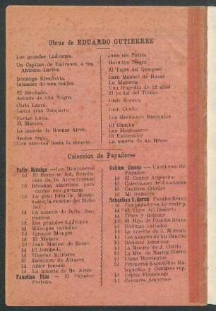 Obras de Eduardo Gutierrez. - Colección de payadores