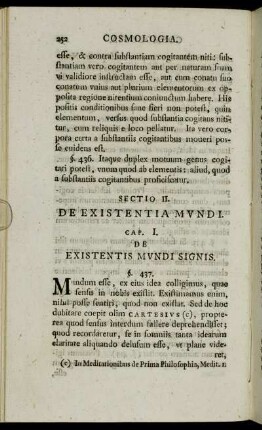 Sectio II. De Existentia Mundi