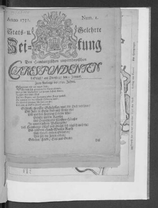 Zum Anfange des 1731. Jahres.