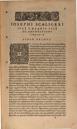 De Emendatione Temporum Josephi Scaligeri Iulii Caesaris F. : Opus Novum Absolutum Perfectum ; Octo Libris Distinctum ...