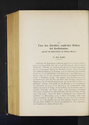 XV. Über den Abschluss septischer Höhlen bei Koeliotomien, speciell bei Operationen im kleinen Becken.