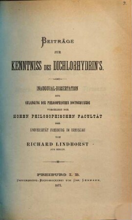 Beitraege zur Kenntniss des Dichlorhydrin's : Inaug. Diss.