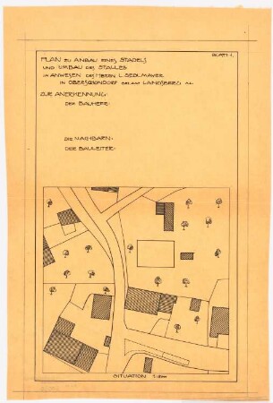Umbau eines Wirtschaftsgebäudes, Oberschondorf: Lageplan 1:500