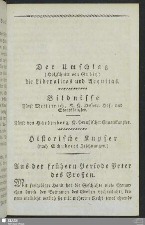 Aus der frühern Periode Peter des Großen