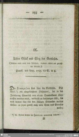 IX. Ueber Glück und Sieg der Gottlosen