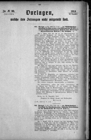 Anlage: zu No.50. (841-846.), Vorlagen, welche den Zeitungen nicht mitgeteilt sind