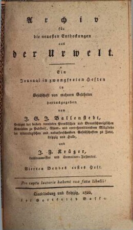 Archiv für die neuesten Entdeckungen aus der Urwelt : ein Journal in zwangfreien Heften. 4, 4. 1822