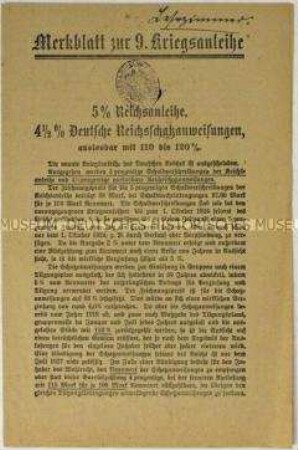 Merkblatt zur 9. Kriegsanleihe